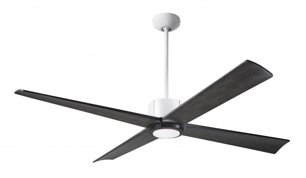 Nouveau DC Fan; Matte White Finish w/ Brass; 56" Ebony Blades; No Light; Wall Control