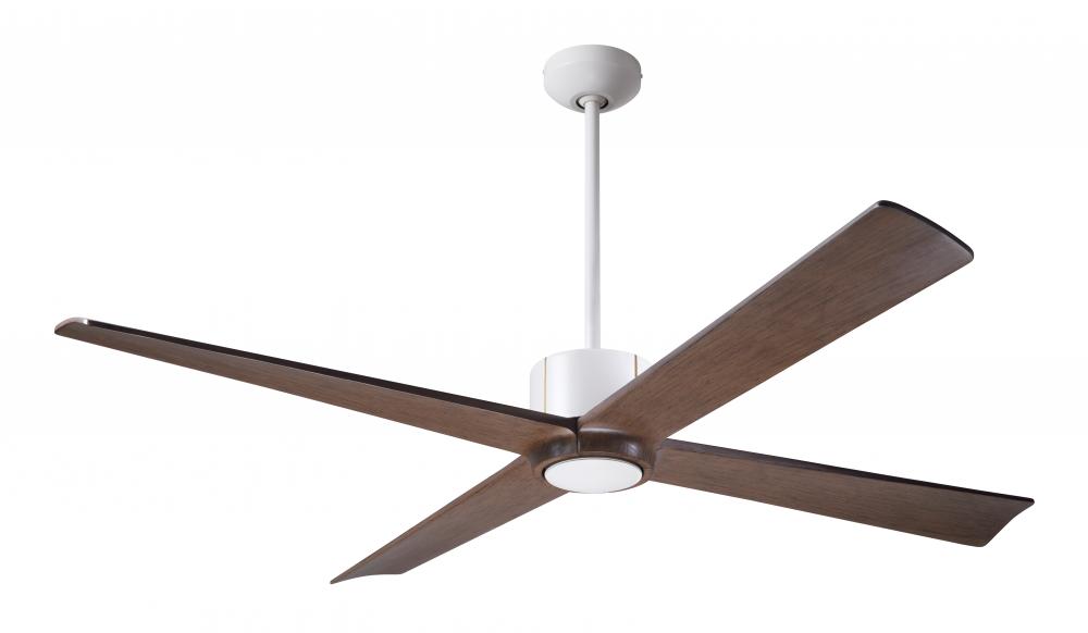 Nouveau DC Fan; Matte White Finish w/ Brass; 56" Mahogany Blades; No Light; Wall Control