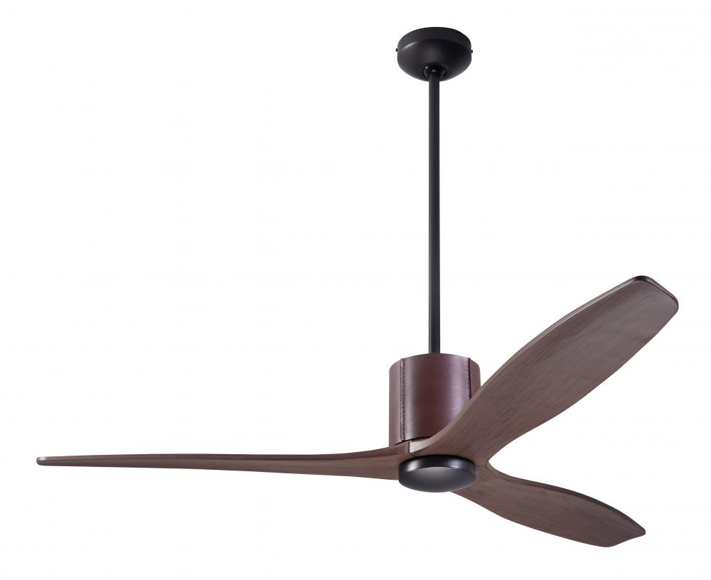 LeatherLuxe DC Fan; Dark Bronze Finish with Chocolate Leather; 54" Mahogany Blades; No Light; Wa