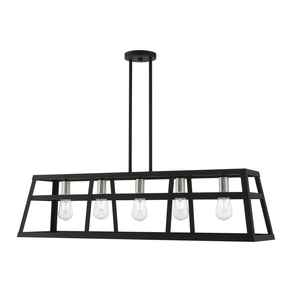 5 Light Black with Brushed Nickel Accents Linear Chandelier