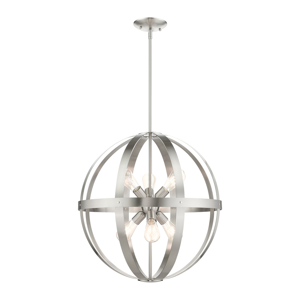 6 Lt Brushed Nickel Pendant Chandelier