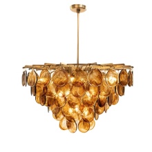 Kanova Lighting KCH5199-34A - Casara Large Chandelier – Amber Glass L33" W33" H20" Burnished Brass 120 V 15 E12 Candel