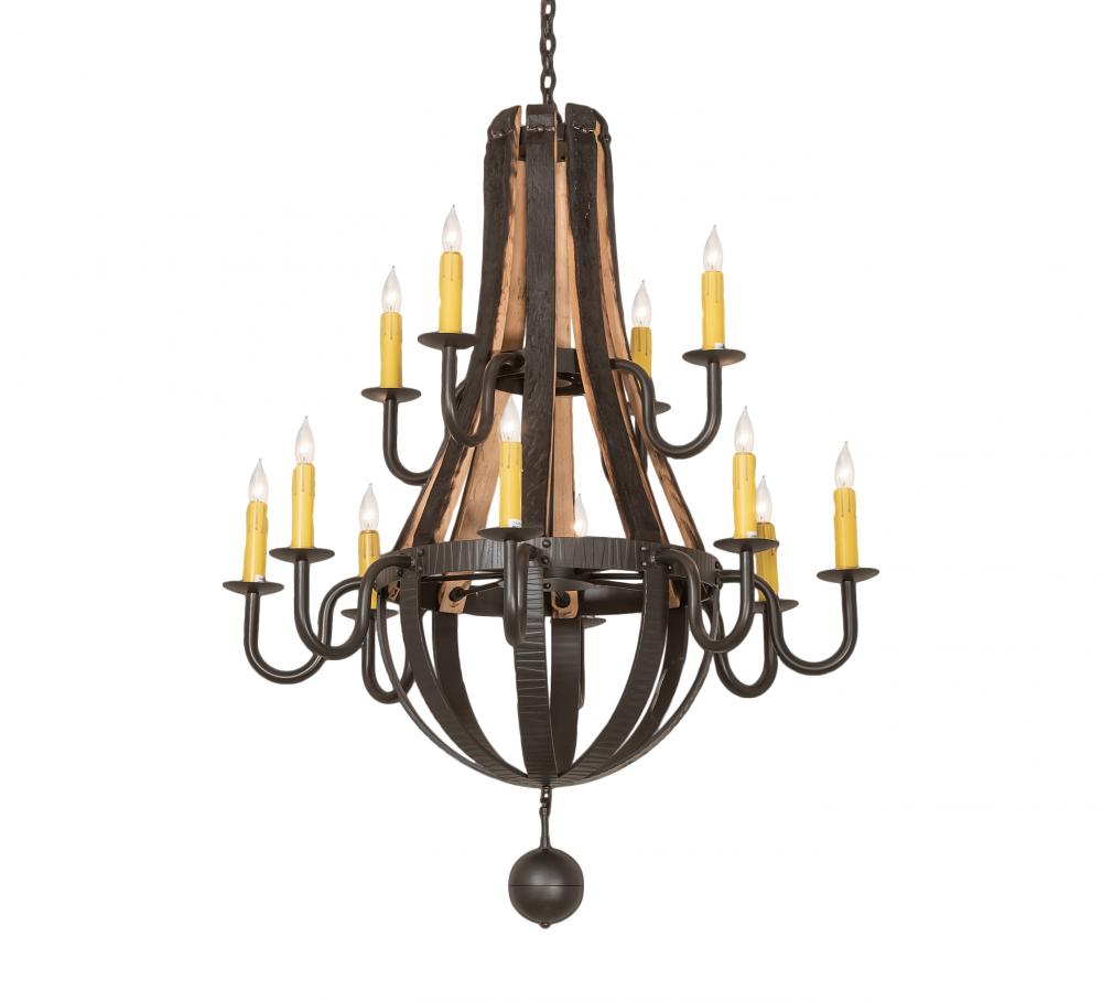 48" Wide Barrel Stave Madera 12 Light Two Tier Chandelier