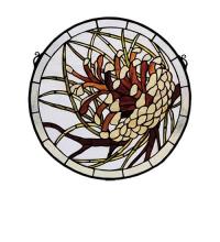 Meyda Green 30448 - 17" Wide X 17" High Pinecone Stained Glass Window