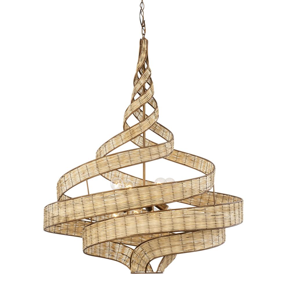 Flow 8-Lt Twist Pendant - Baguette/Natural Rattan