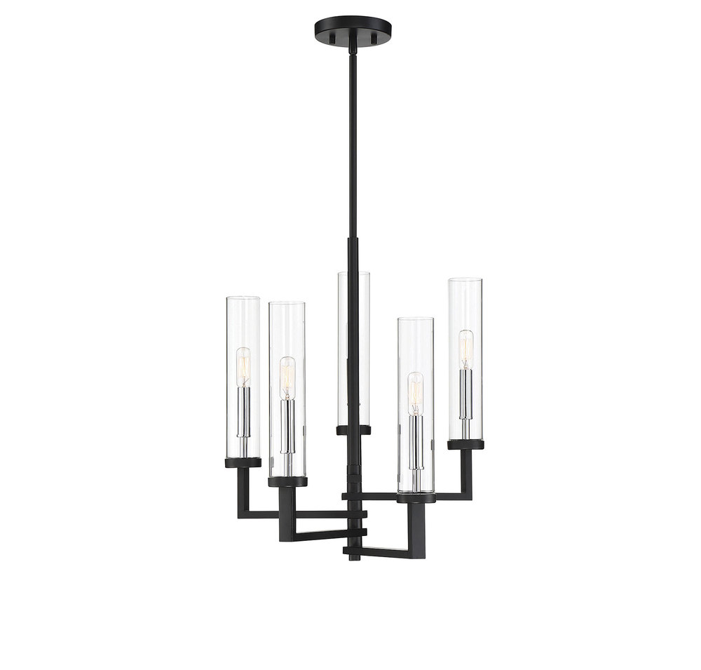 Folsom 5-Light Adjustable Chandelier in Matte Black with Polished Chrome Accents