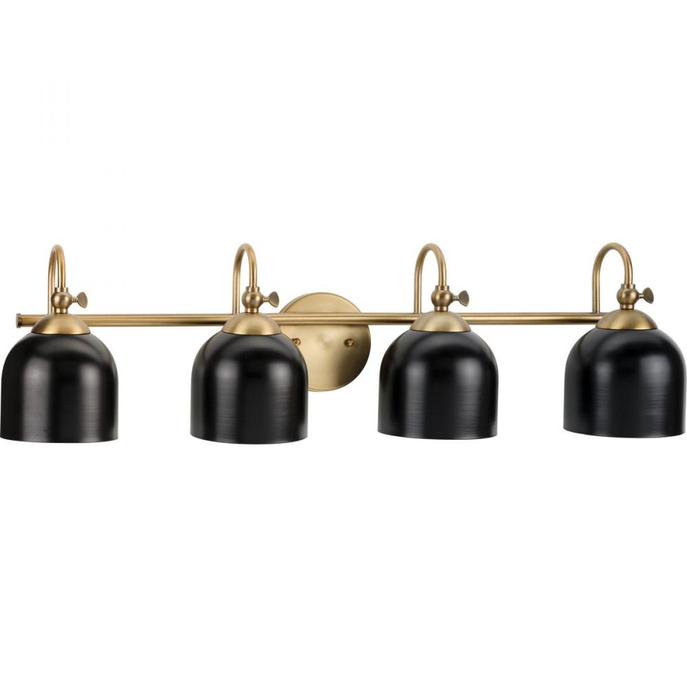 Dalton Collection Four-Light Farmhouse Vintage Brass Metal Shade Bath Vanity Light