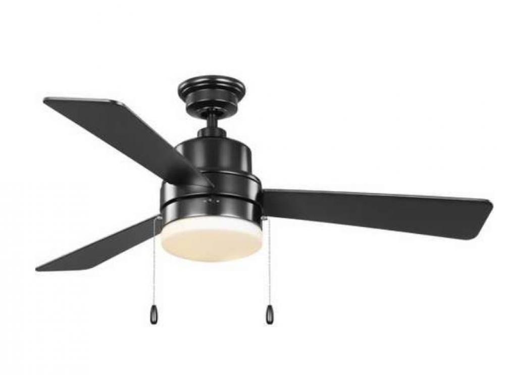 Trevina V 52" 3-Blade Indoor Matte Black Modern Ceiling Fan with Light Kit and White Opal Shade