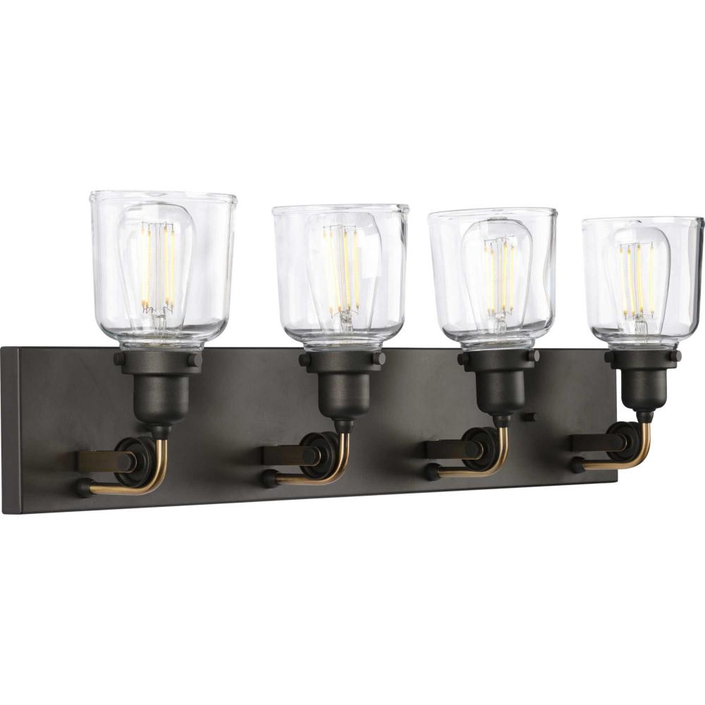 Rushton Collection Four-Light Graphite Clear Glass Farmhouse Bath Vanity Light