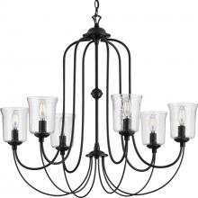 Progress P400195-031 - Bowman Collection Six-Light Matte Black Clear Chiseled Glass Coastal Chandelier Light