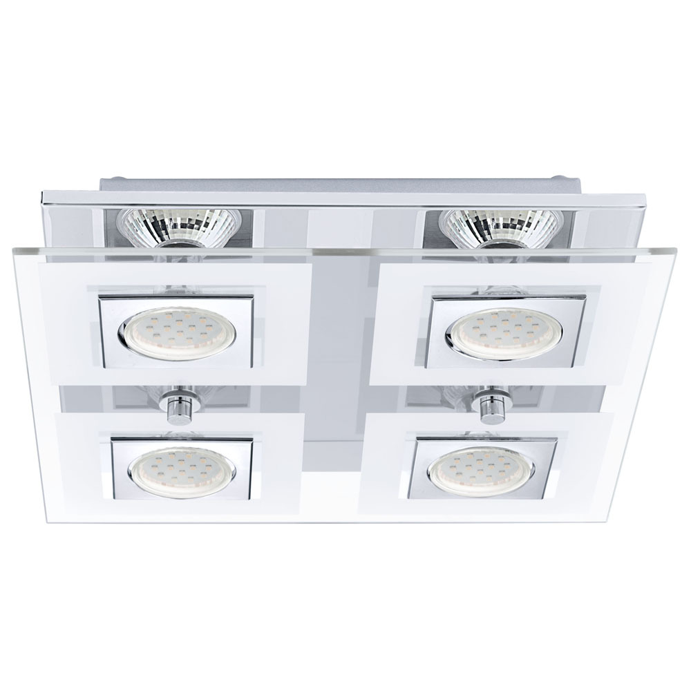 4x35W Square Ceiling  Light w/ Chrome Finish &  Satin & Clear Glass