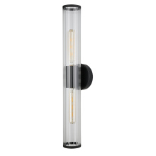 Eglo 204539A - 2 LT Bath/Vanity Light w/ Black Finish & Groved Clear Glass Shade