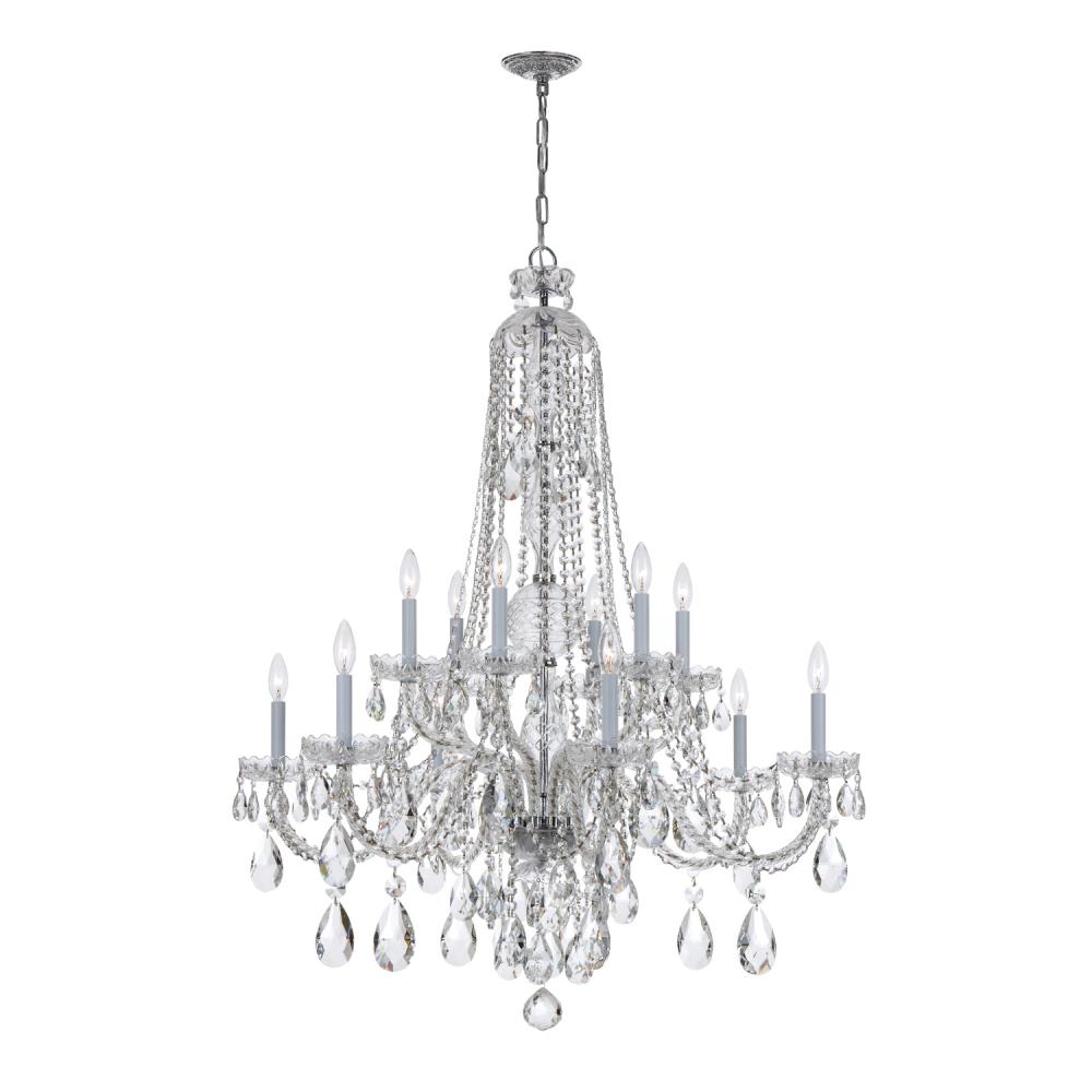 Traditional Crystal 12 Light Hand Cut Crystal Polished Chrome Chandelier