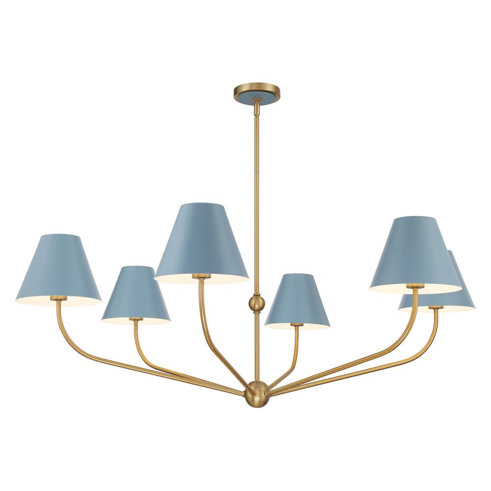 Xavier 6 Light Vibrant Gold + Blue Chandelier