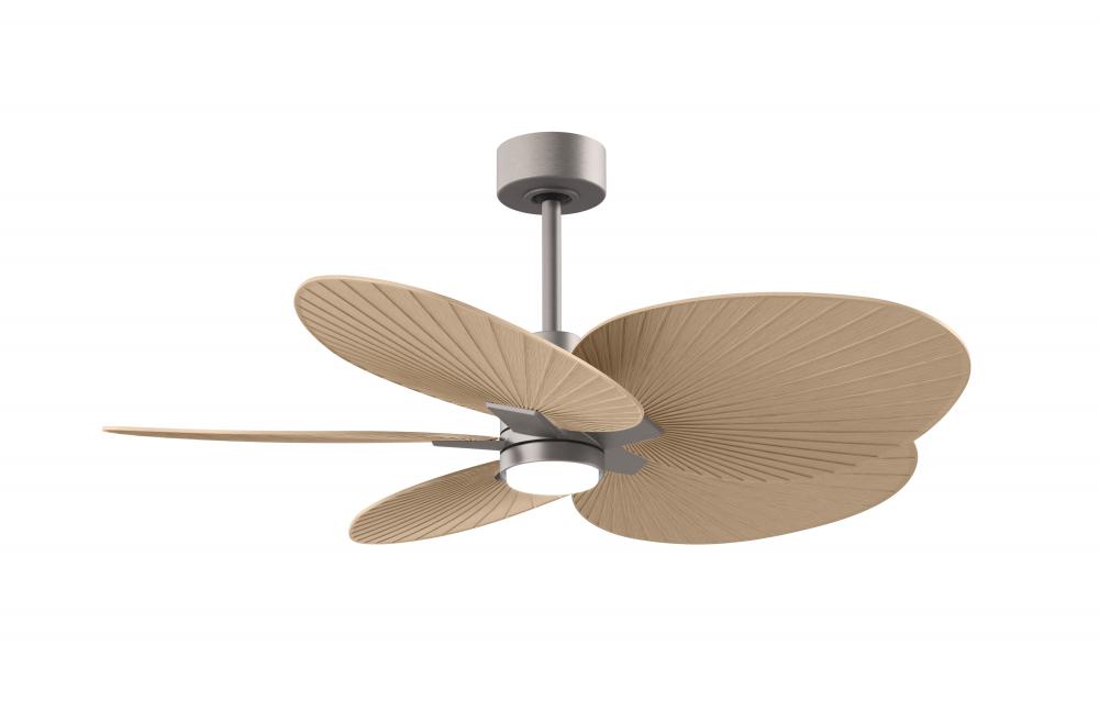 Alessandra Tropical 5-blade ceiling fan in Brushed Nickel and Light Maple blades.