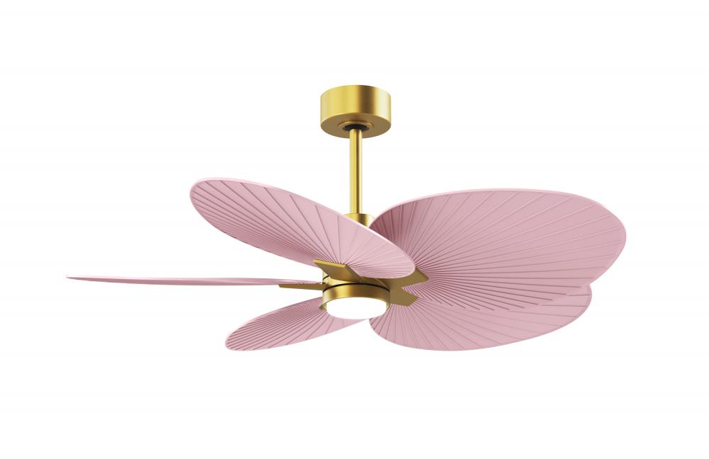 Alessandra Tropical 5-blade ceiling fan in Brushed Brass and Light Pink blades.