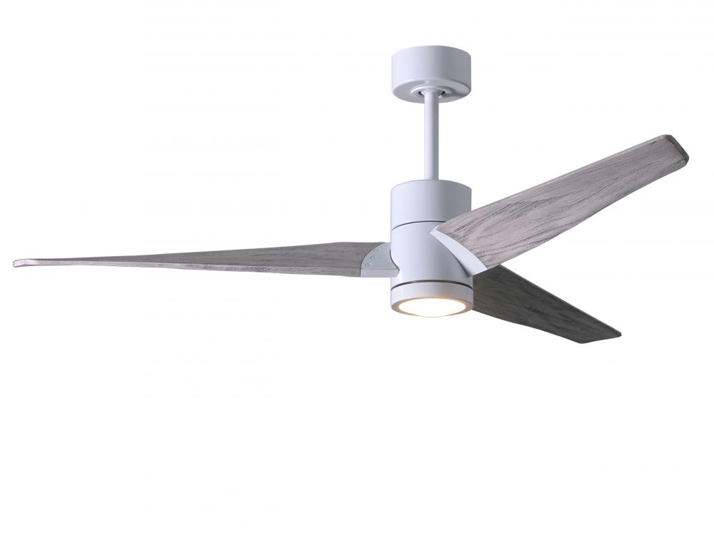 Super Janet three-blade ceiling fan in Gloss White finish with 52” solid barn wood tone blades a