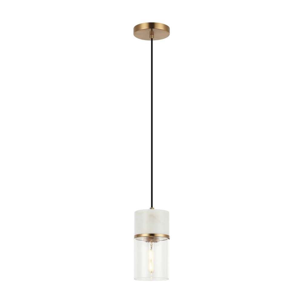 Marmor Aged Gold Brass + White Marble Pendant