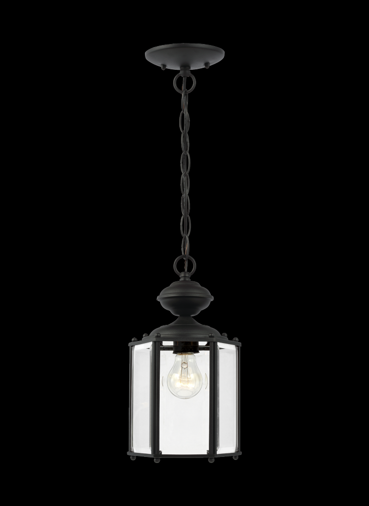 Classico traditional 1-light outdoor exterior semi-flush convertible ceiling pendant in black finish