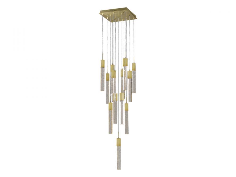 The Original Glacier Avenue Collection Brushed Brass 13 Light Pendant Fixture with Clear Crystal