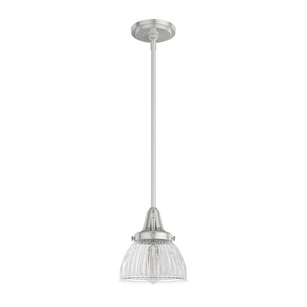 Hunter Cypress Grove Brushed Nickel with Clear Holophane Glass 1 Light Pendant Ceiling Light Fixture