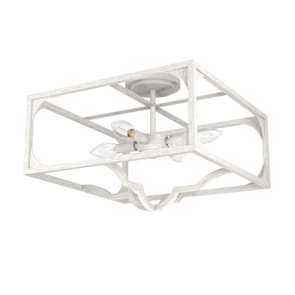 Hunter Highland Hill Distressed White 4 Light Flush Mount Ceiling Light Fixture