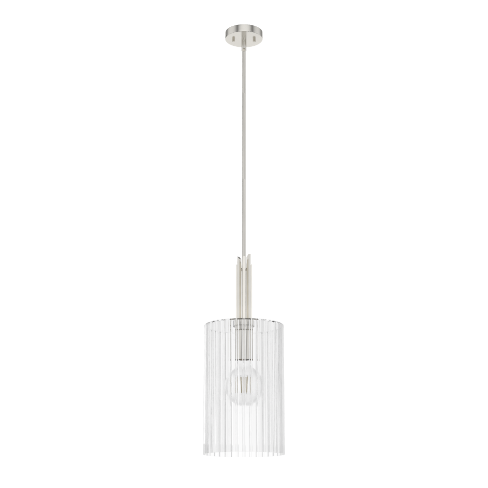 Hunter Gatz Brushed Nickel with Clear Glass 1 Light Pendant Ceiling Light Fixture