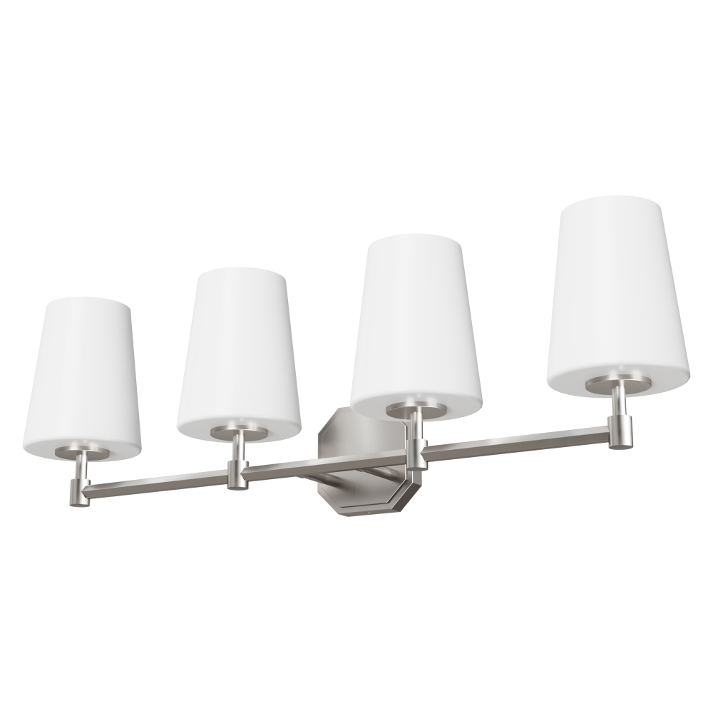 Hunter Nolita Brushed Nickel with Cased White Glass 4 Light Bathroom Vanity Wall Light Fixture