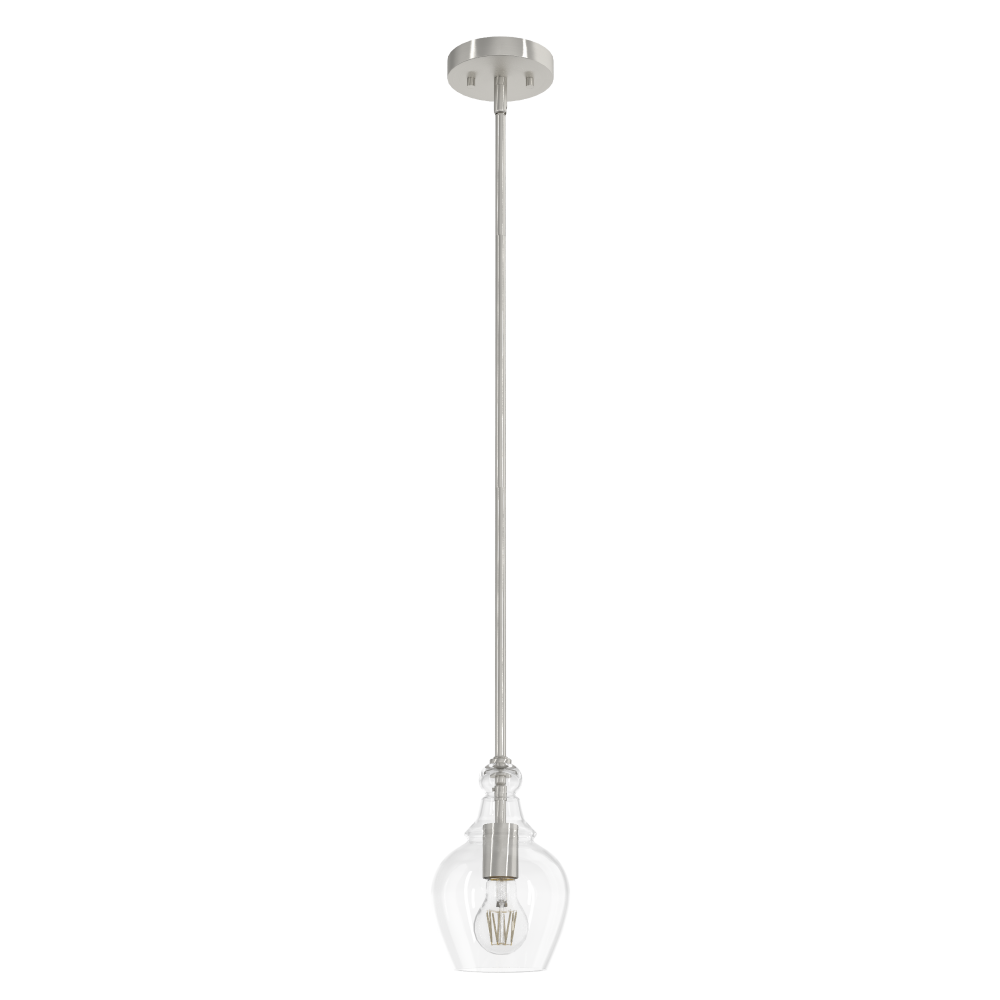 Hunter Maple Park Brushed Nickel with Clear Glass 1 Light Pendant Ceiling Light Fixture