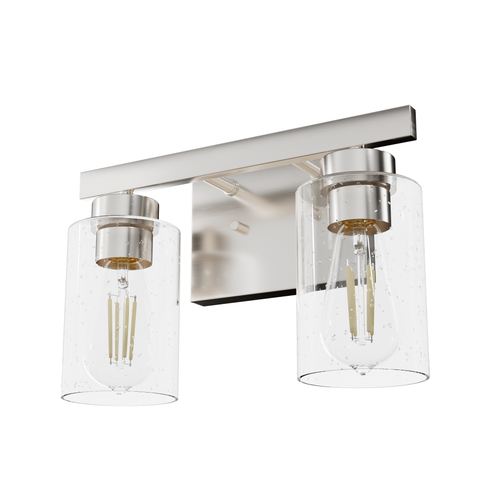 Hunter Hartland Brushed Nickel with Seeded Glass 2 Light Bathroom Vanity Wall Light Fixture