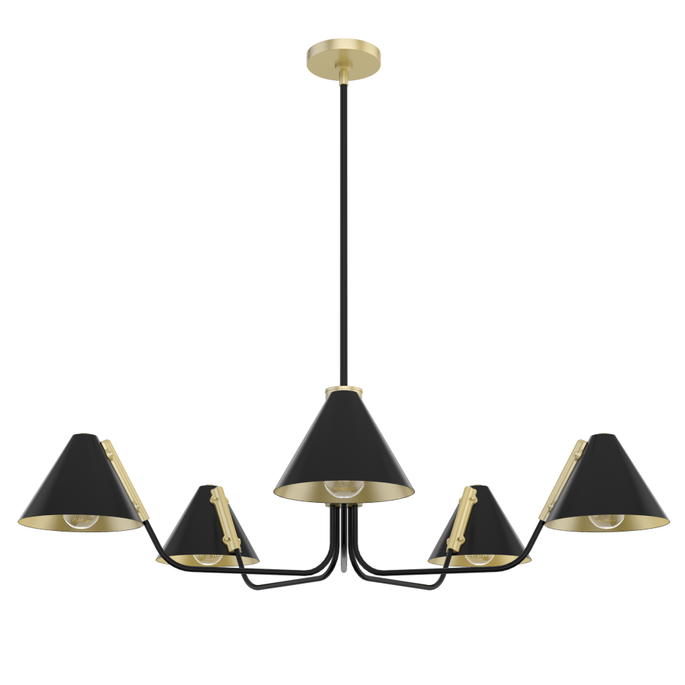 Hunter Grove Isle Matte Black and Modern Brass 5 Light Extra Large Chandelier Ceiling Light Fixture