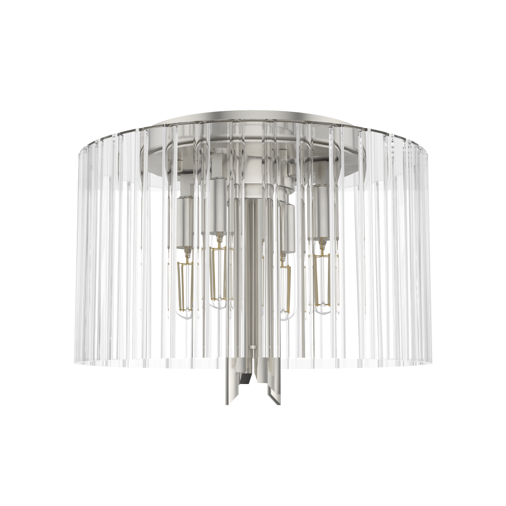 Hunter Gatz Brushed Nickel with Clear Fluted Glass 4 Light Flush Mount Ceiling Light Fixture