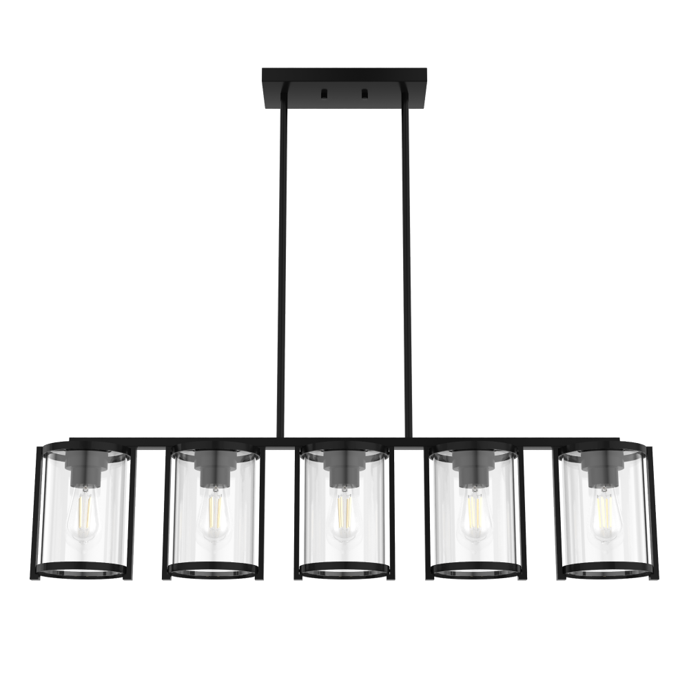 Hunter Astwood Matte Black with Clear Glass 5 Light Chandelier Ceiling Light Fixture