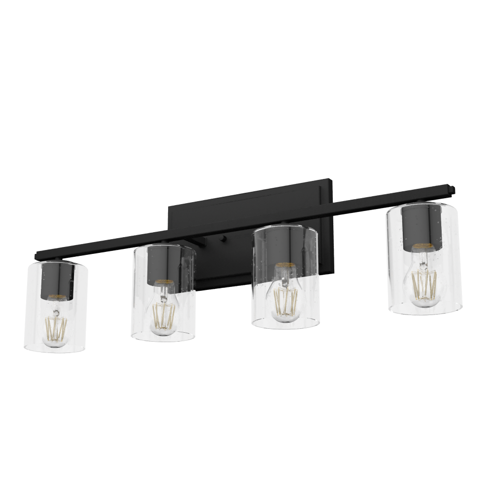 Hunter Kerrison Natural Black Iron with Seeded Glass 4 Light Bathroom Vanity Wall Light Fixture