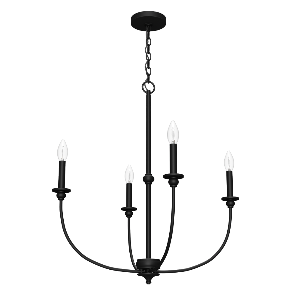 Hunter Southcrest Matte Black 4 Light Chandelier Ceiling Light Fixture