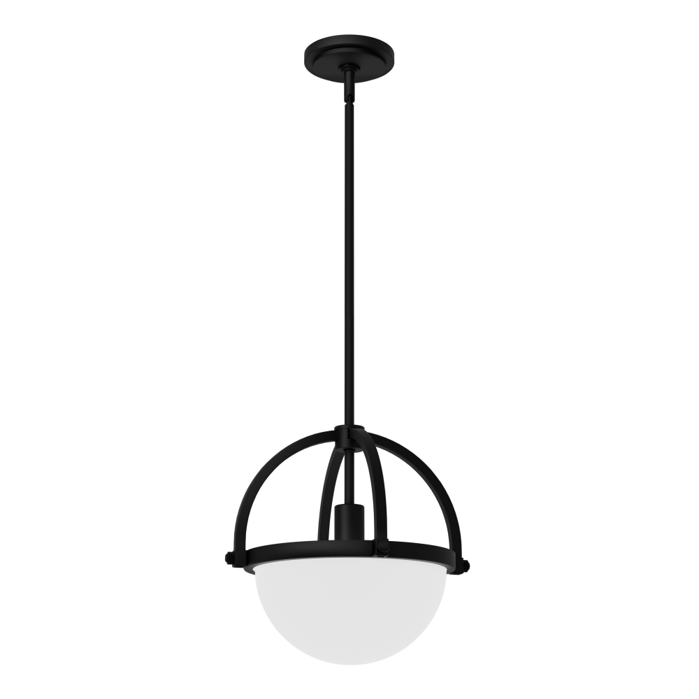 Hunter Wedgefield Matte Black with Frosted Cased White Glass 1 Light Pendant Ceiling Light Fixture