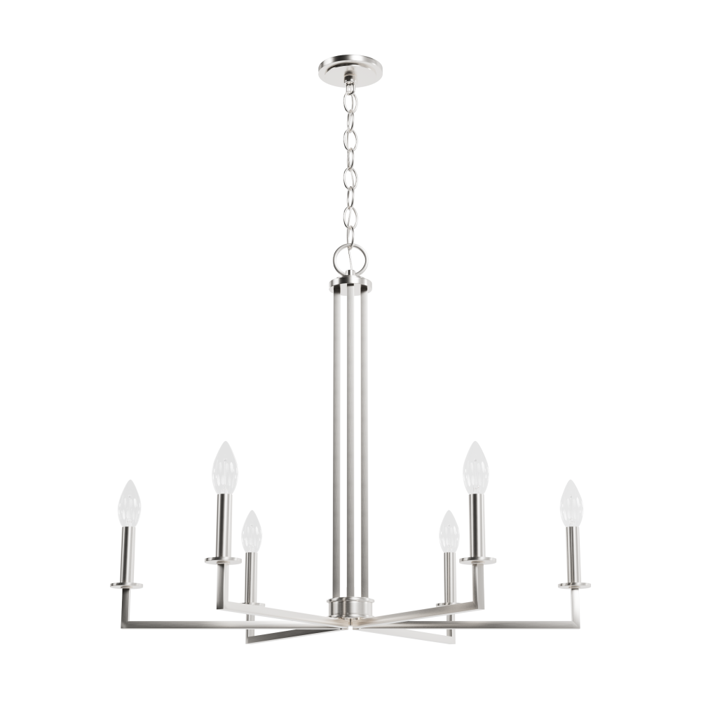 Hunter Bearden Brushed Nickel 6 Light Chandelier Ceiling Light Fixture