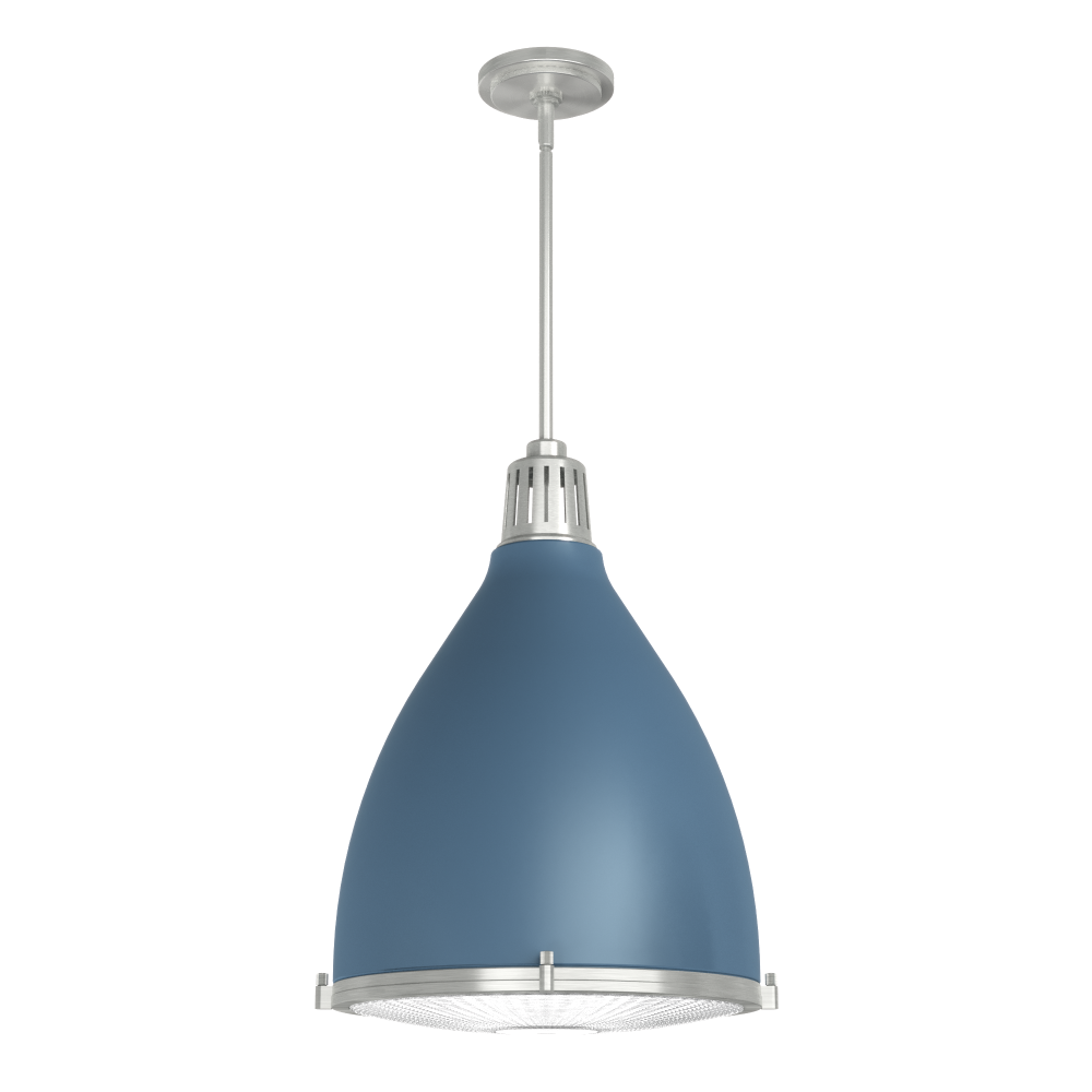 Hunter Bluff View Indigo Blue and Brushed Nickel with Clear Holophane Glass 3 Light Pendant Ceiling