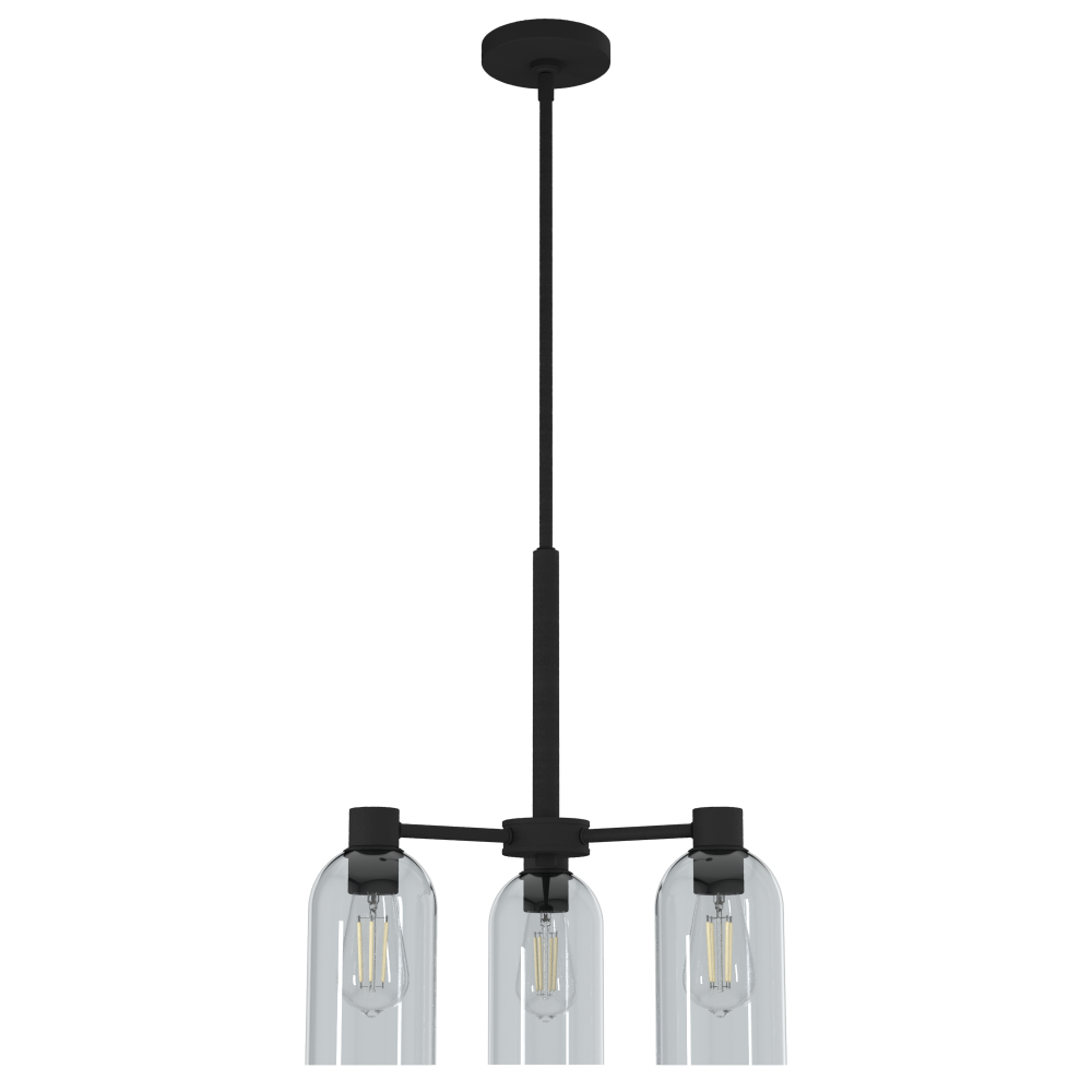 Hunter Lochemeade Natural Black Iron with Smoked Glass 3 Light Chandelier Ceiling Light Fixture