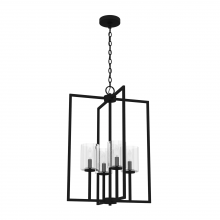 Hunter 19540 - Hunter Kerrison Natural Black Iron with Seeded Glass 4 Light Pendant Ceiling Light Fixture