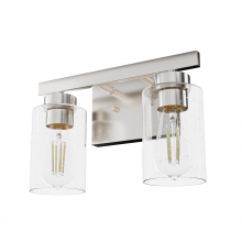 Hunter 13074 - Hunter Hartland Brushed Nickel with Seeded Glass 2 Light Bathroom Vanity Wall Light Fixture