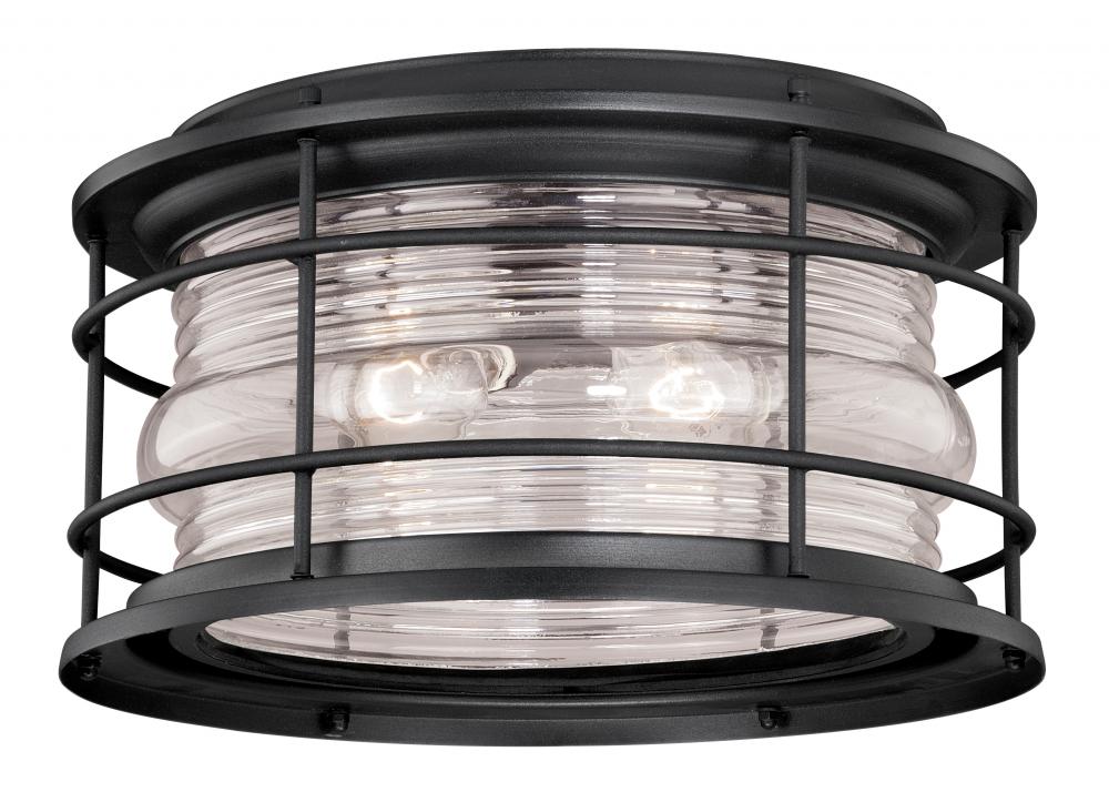 Hyannis 12.63-in Outdoor Flush Mount Ceiling Light Textured Black