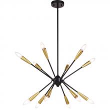 Vaxcel International P0375 - Ellis 25.25-in. 12 Light Pendant Matte Black and Satin Brass