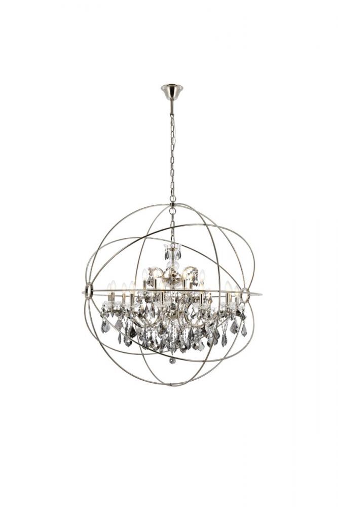 Geneva 18 Light Polished Nickel Chandelier Silver Shade (Grey) Royal Cut Crystal