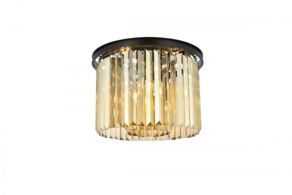 Sydney 6 Light Matte Black Flush Mount Golden Teak (Smoky) Royal Cut Crystal