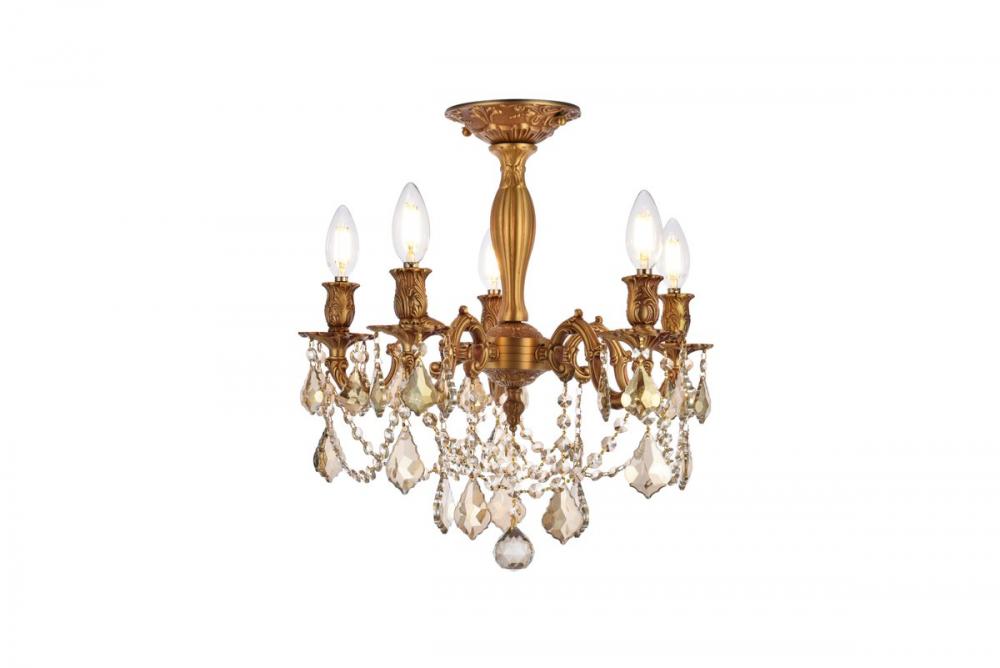 Rosalia 5 Light French Gold Flush Mount Golden Teak (Smoky) Royal Cut Crystal