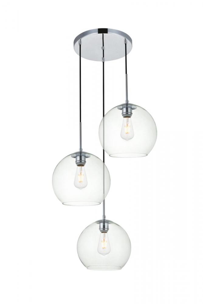 Baxter 3 Lights Chrome Pendant with Clear Glass