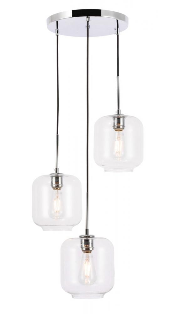 Collier 3 Light Chrome and Clear Glass Pendant