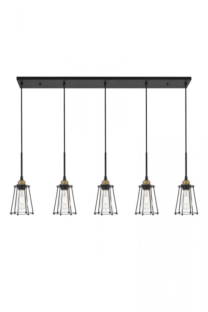 Auspice 5 Light Brass and Black Pendant