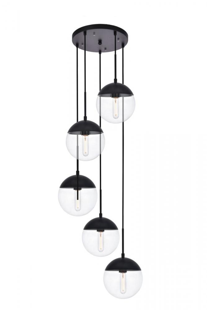 Eclipse 5 Lights Black Pendant with Clear Glass